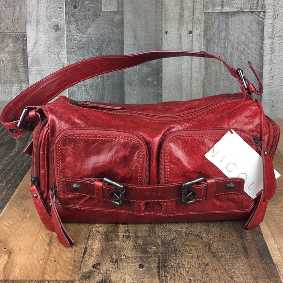 Nicoli Italian Leather Red Buckle Bag Purse - Picture 1 of 15